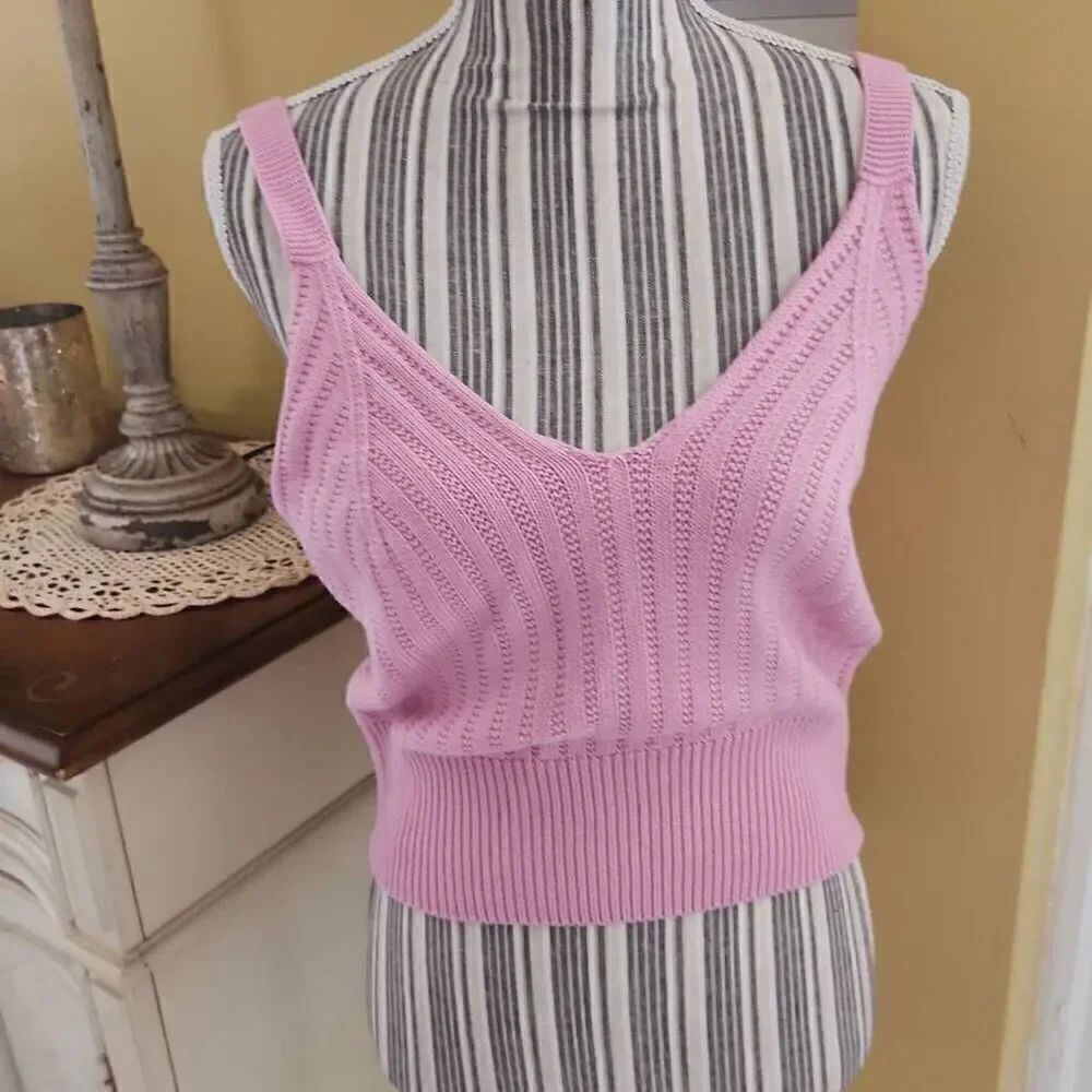 Streetcar society pink knitted crop top women's size L